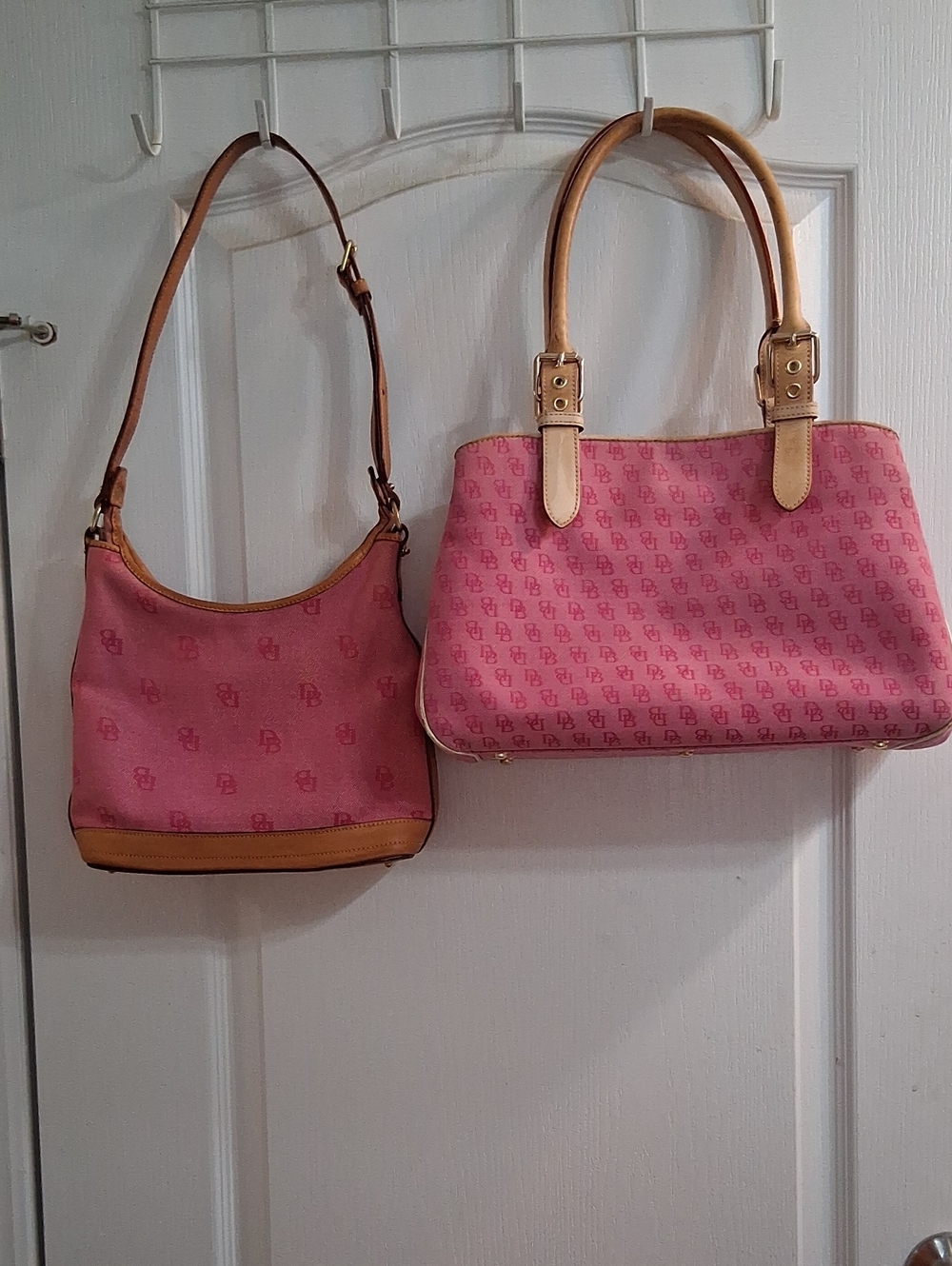 Dooney & Bourke Pink Monogram Shoulder Bag Duo with Tan Leather Trim